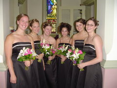 running interference on the groom: the bridesmaids