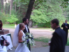 here comes the bride and groom