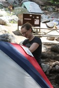 nicole puts the finishing touches on the sequoia campsite