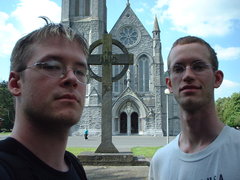 orin and hugh infront of the church in nenagh [2001.05.08]